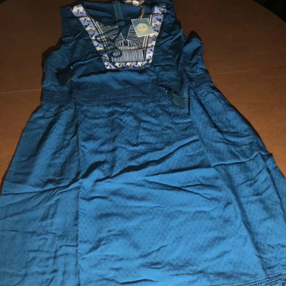 Ella Moon V-neck Tie Front Shoulder Dress Teal,  L